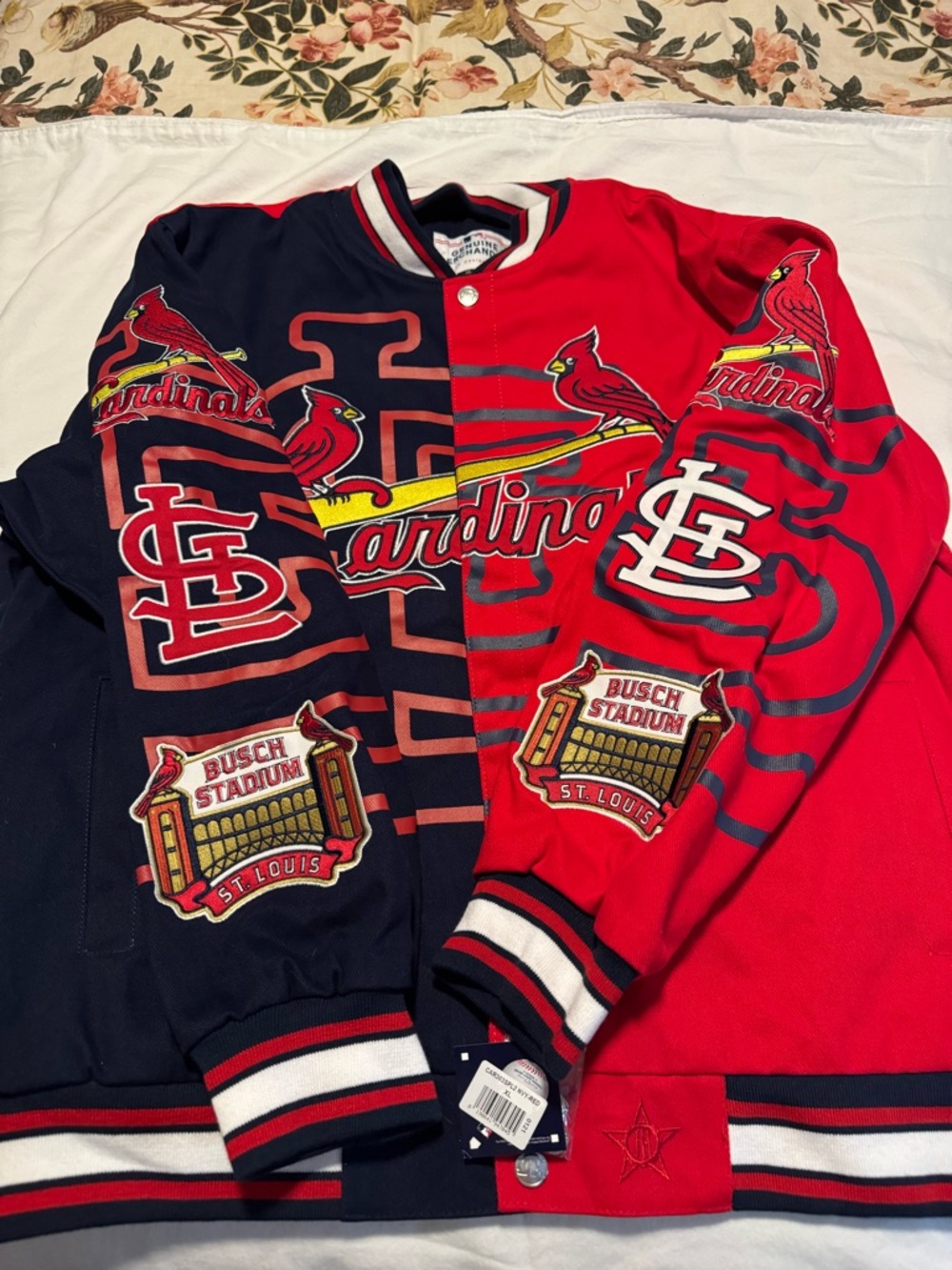St. Louis Cardinals Two-Tone Cotton Varsity Jacket - Red & Navy XL